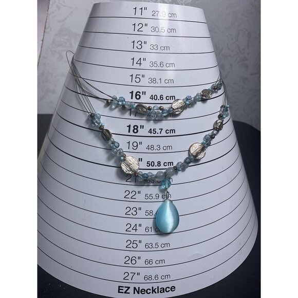 Opal Blue Bead Earrings & Necklace Set With Silver Chain - Picture 6 of 6